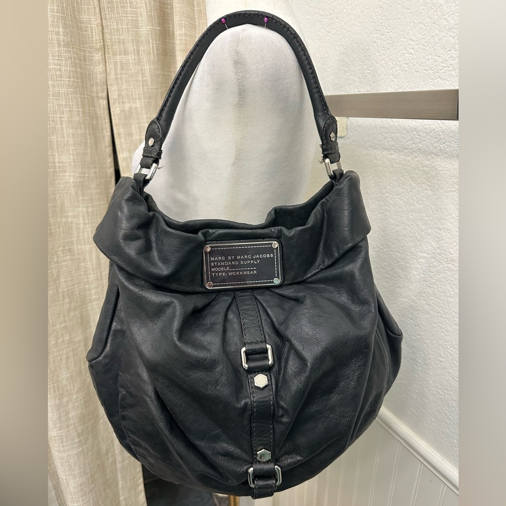 Authentic Marc By Marc Jacobs Standard Supply Workwear Black Leather Hobo Bag